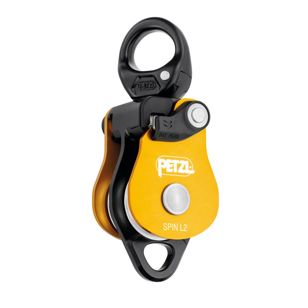 Double pulley with swivel hinge PETZL SPIN L2 yellow