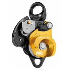PETZL TWIN RELEASE double pulley with blocker and swivel hinge